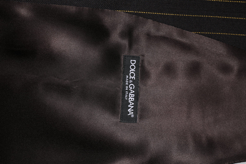 Gilet homme formel en laine noire à rayures Dolce & Gabbana, veste élégante avec boutons et coupe ajustée.