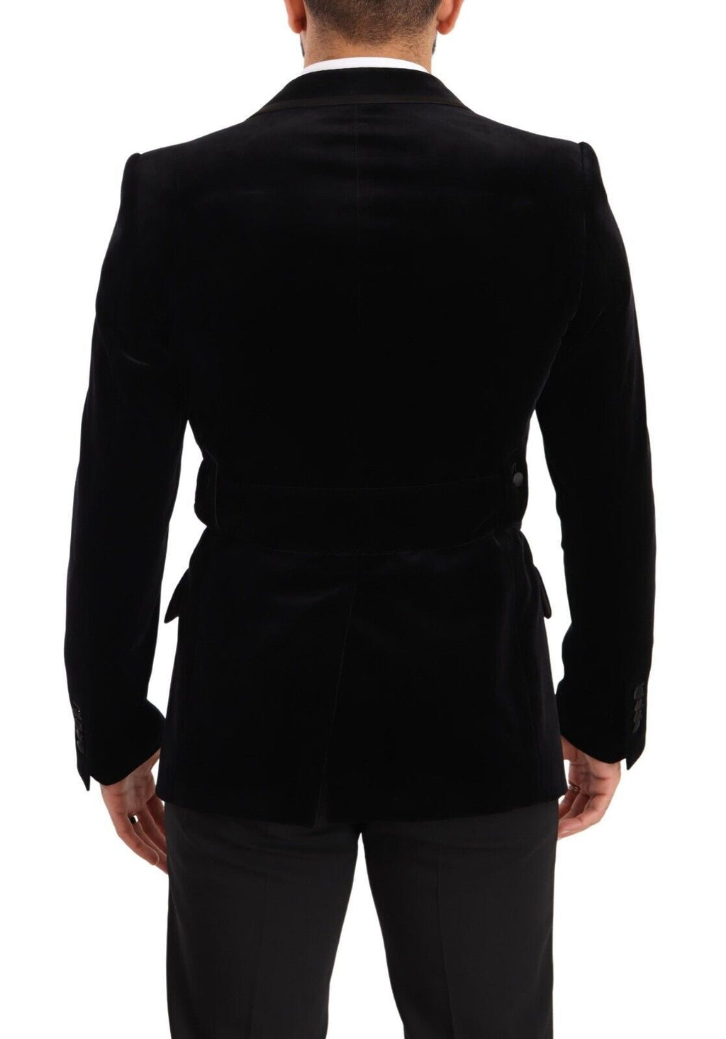 Veste blazer noire en velours Dolce & Gabbana à un bouton, fermeture simple, style élégant pour femme.