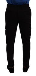 Pantalon cargo skinny noir en viscose de Dolce & Gabbana, pantalon élégant avec poches et coupe ajustée.