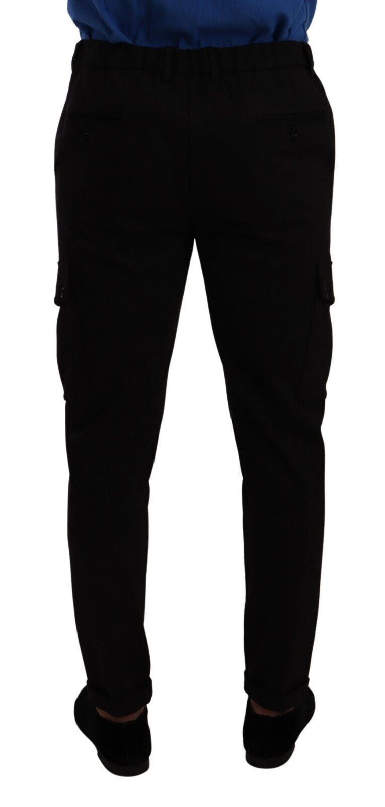Pantalon cargo skinny noir en viscose de Dolce & Gabbana, pantalon élégant avec poches et coupe ajustée.