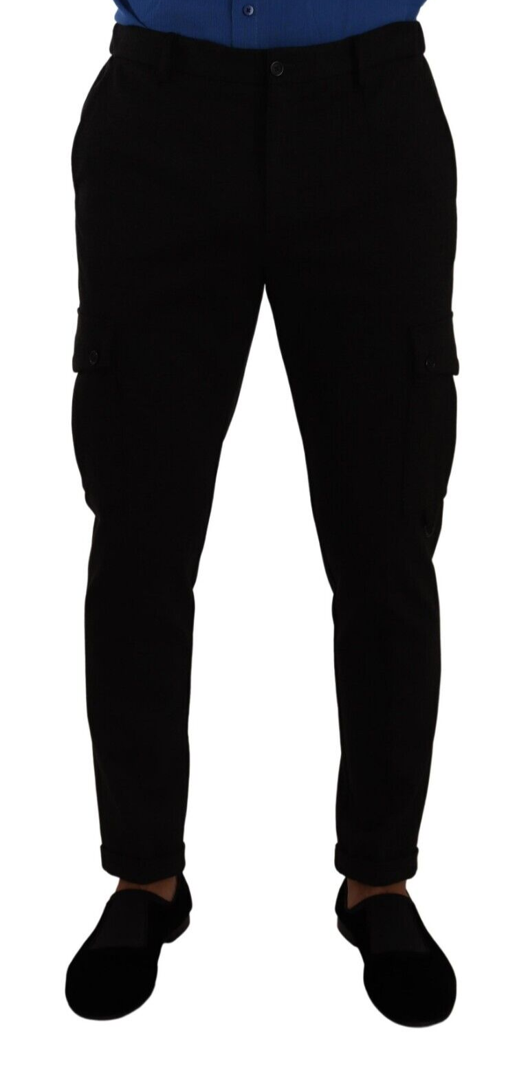 Pantalon cargo skinny noir en viscose de Dolce & Gabbana, coupe ajustée et élégante, visible dans l'image.
