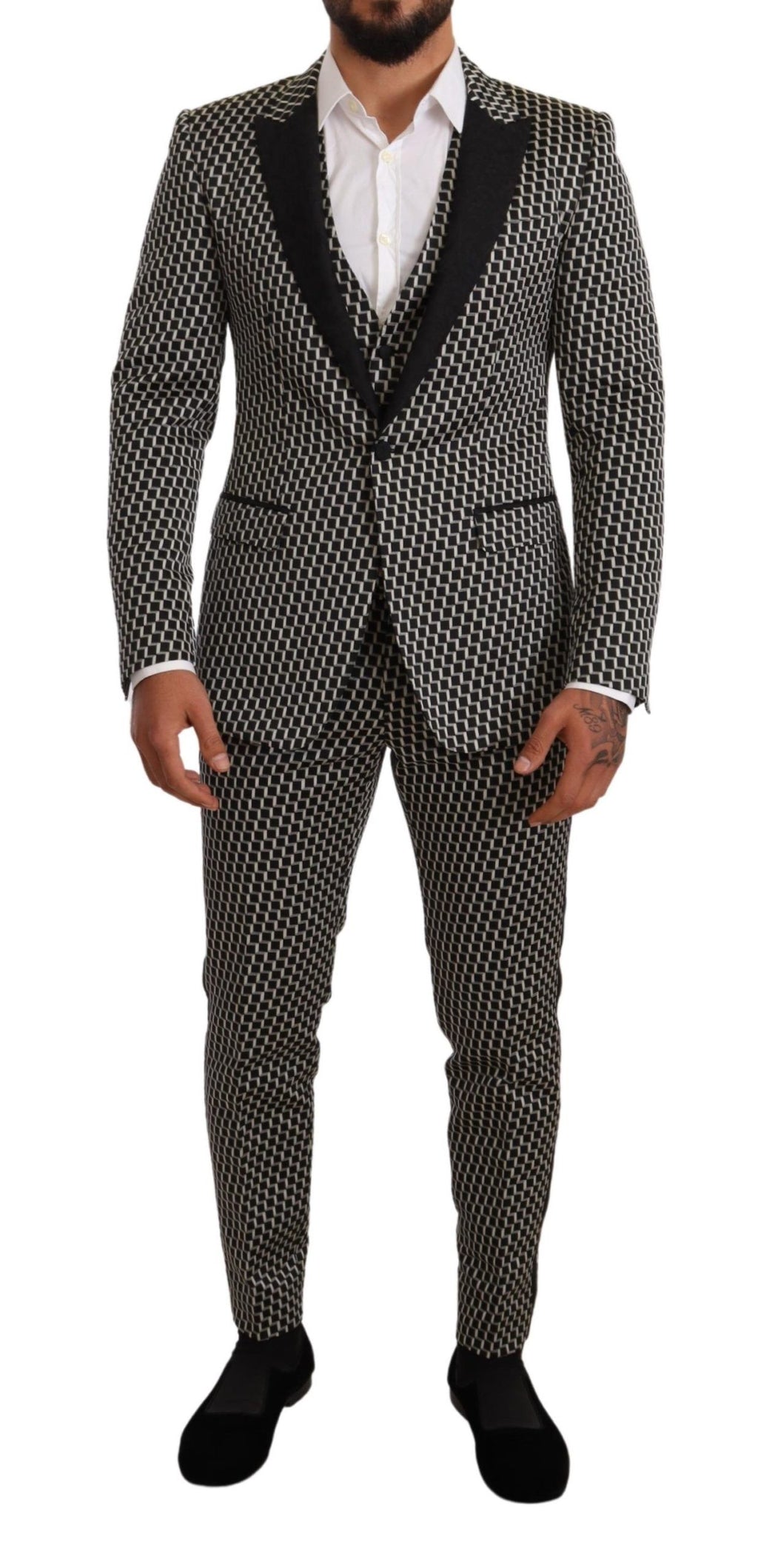 Ensemble trois pièces Martini noir et blanc de Dolce & Gabbana, costume élégant à carreaux.