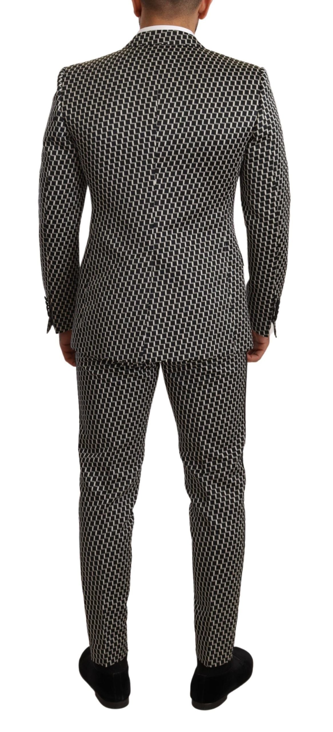 Veste et pantalon à carreaux noir et blanc Dolce & Gabbana Martini, ensemble en trois pièces élégant pour homme.