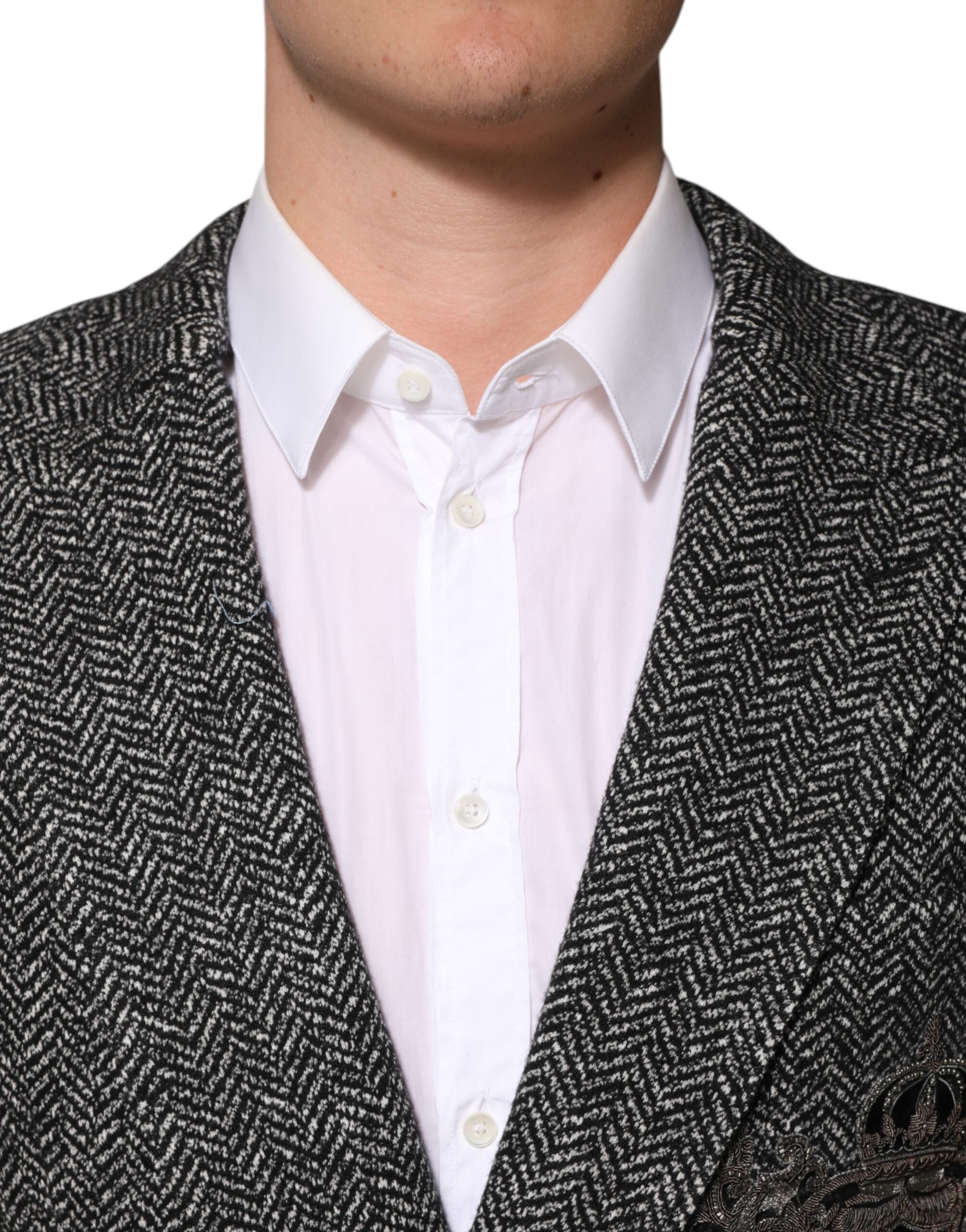 Costume pour homme Dolce & Gabbana noir et blanc, blazer croisé à double boutonnage, élégant et classique.