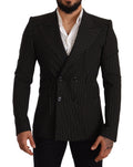 Manteau blazer noir et blanc à rayures, coupe slim fit, de la marque Dolce & Gabbana, porté sur un mannequin.