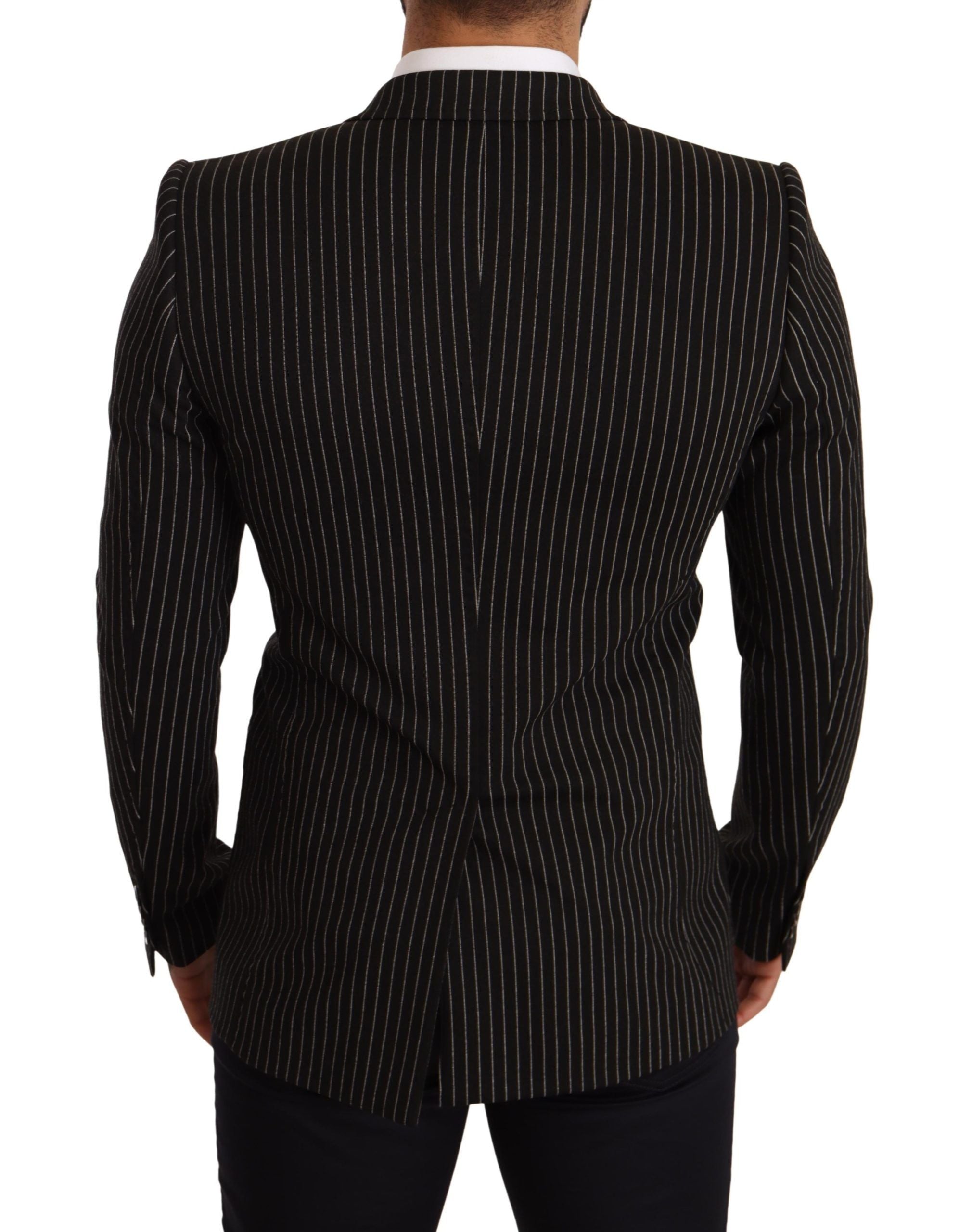 Manteau blazer slim fit noir et blanc à rayures de Dolce & Gabbana, élégant et tendance pour homme.