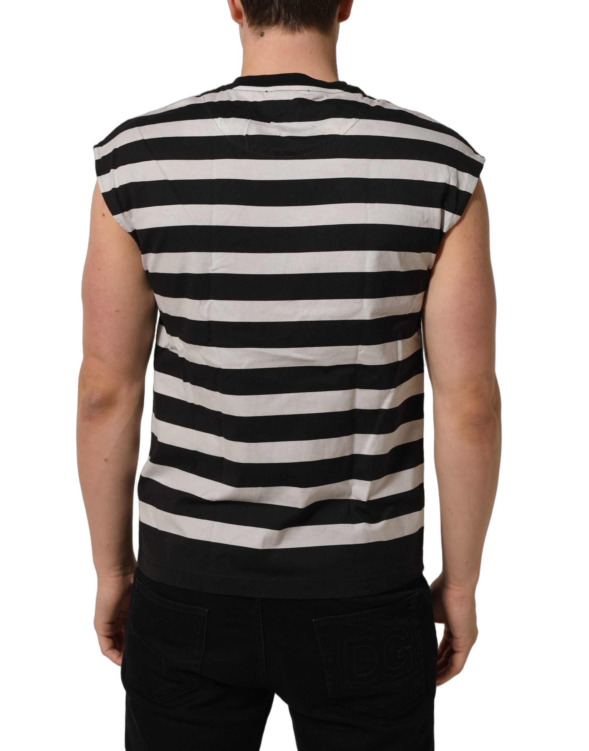 T-shirt sans manches en coton noir et blanc à rayures de Dolce & Gabbana, mode élégante et confortable.