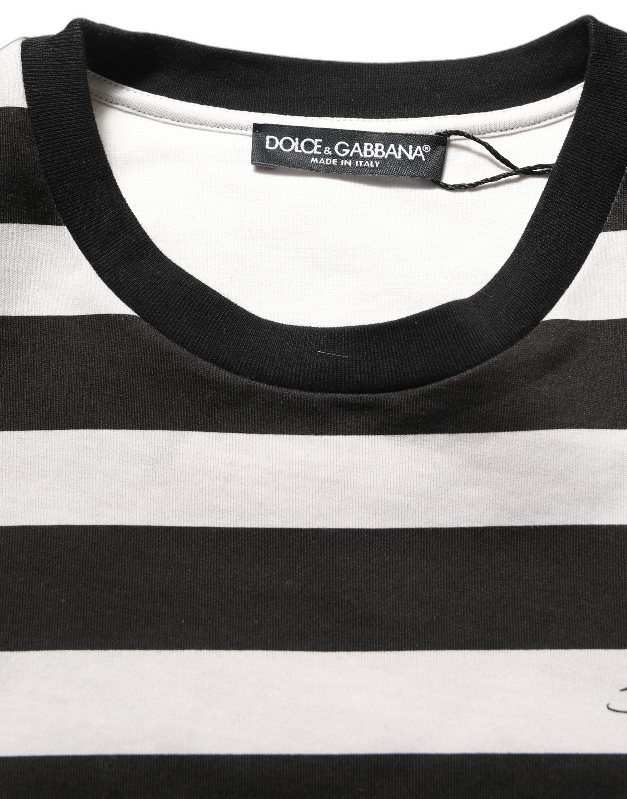 T-shirt sans manches en coton noir et blanc à rayures de Dolce & Gabbana, style décontracté et moderne.