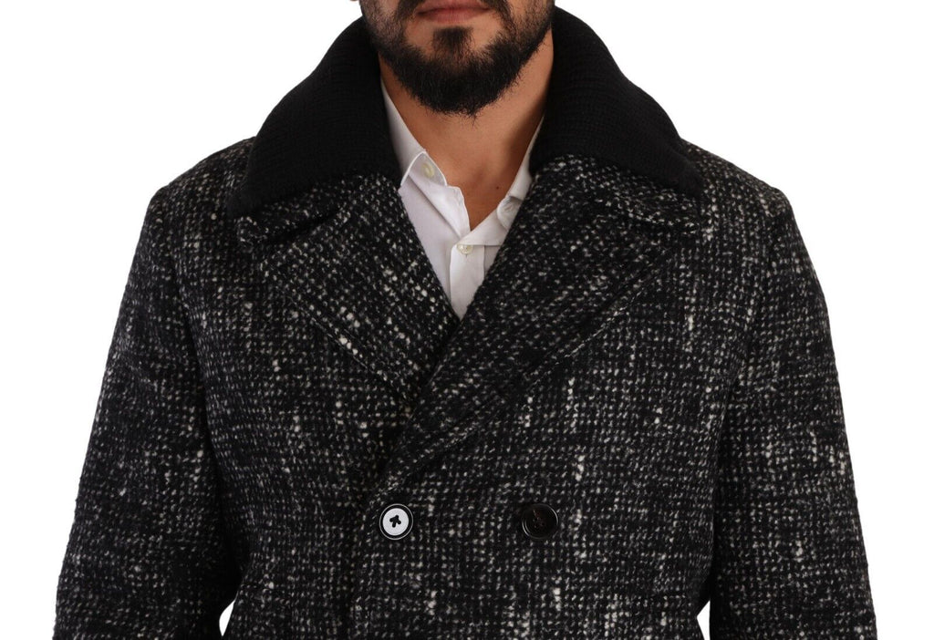Manteau homme en laine noire Dolce & Gabbana, double boutonnage, style élégant et classique.