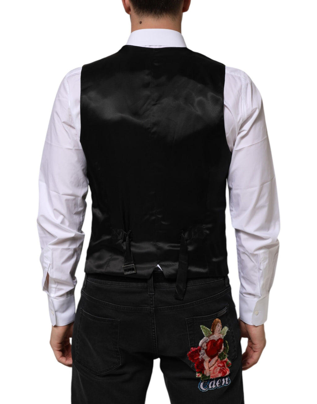Gilet homme en laine noire de luxe Dolce & Gabbana, vêtement formel élégant pour occasion spéciale.