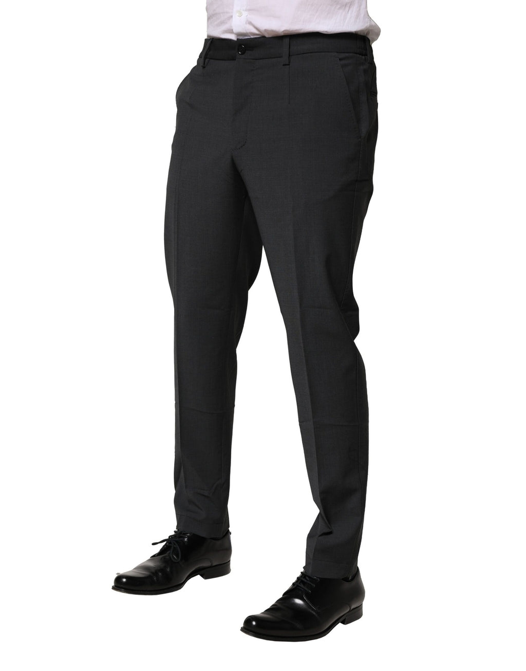 Pantalon slim en laine noire Dolce & Gabbana, vêtement formel élégant pour femme, visible en détail dans l'image.