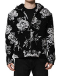Veste à capuche pour homme Dolce & Gabbana, en laine noire avec imprimé floral, style élégant et moderne.