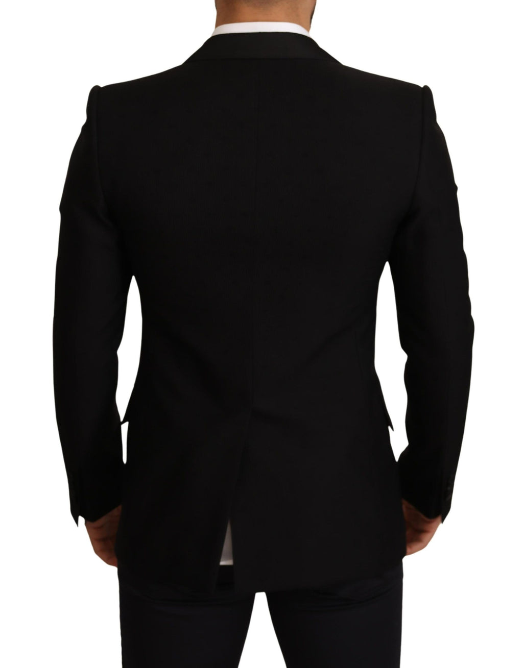 Blazer Dolce & Gabbana en laine noire, coupe ajustée, veste élégante pour homme, détail classique et finition soignée.