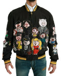 Veste bomber noire Dolce & Gabbana année du cochon avec détails artistiques, mode élégante et tendance.