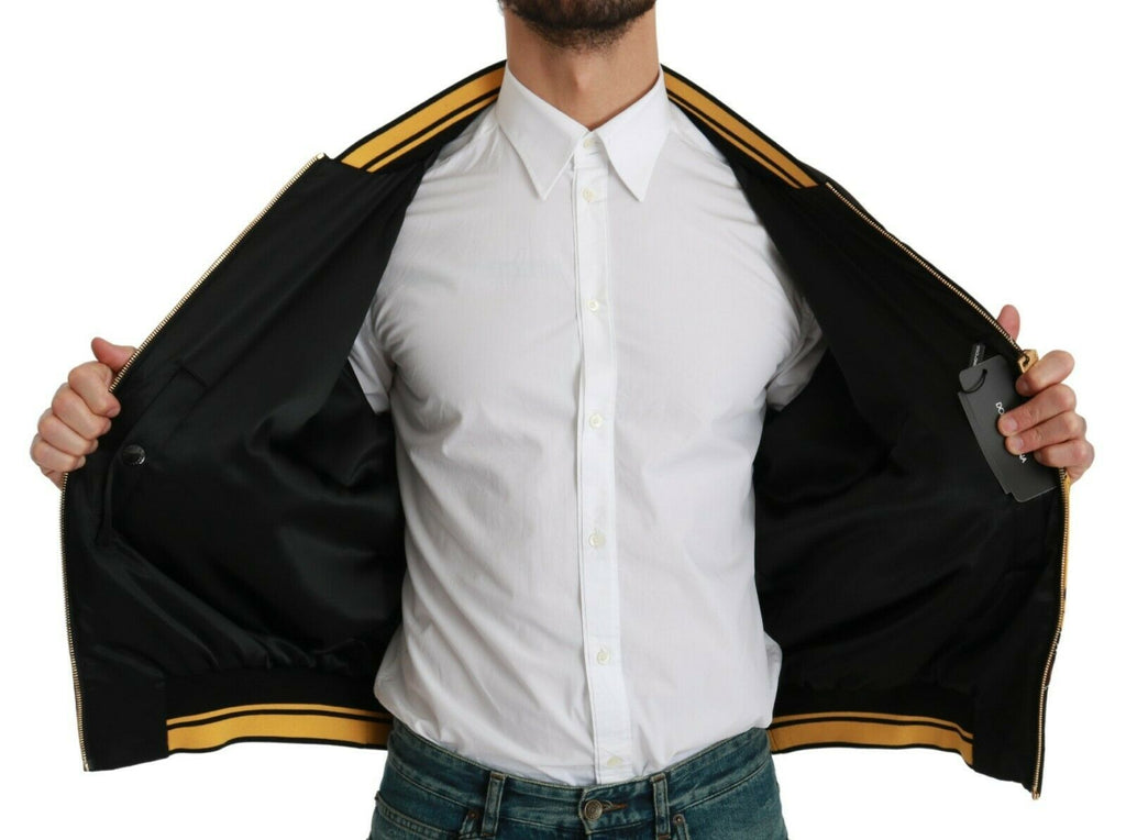Veste bomber noire Dolce & Gabbana Year of the Pig avec détails brodés, style élégant et design moderne.