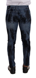 Jeans skinny en coton bleu et noir Dolce & Gabbana, denim tendance avec coupe ajustée et détails modernes.