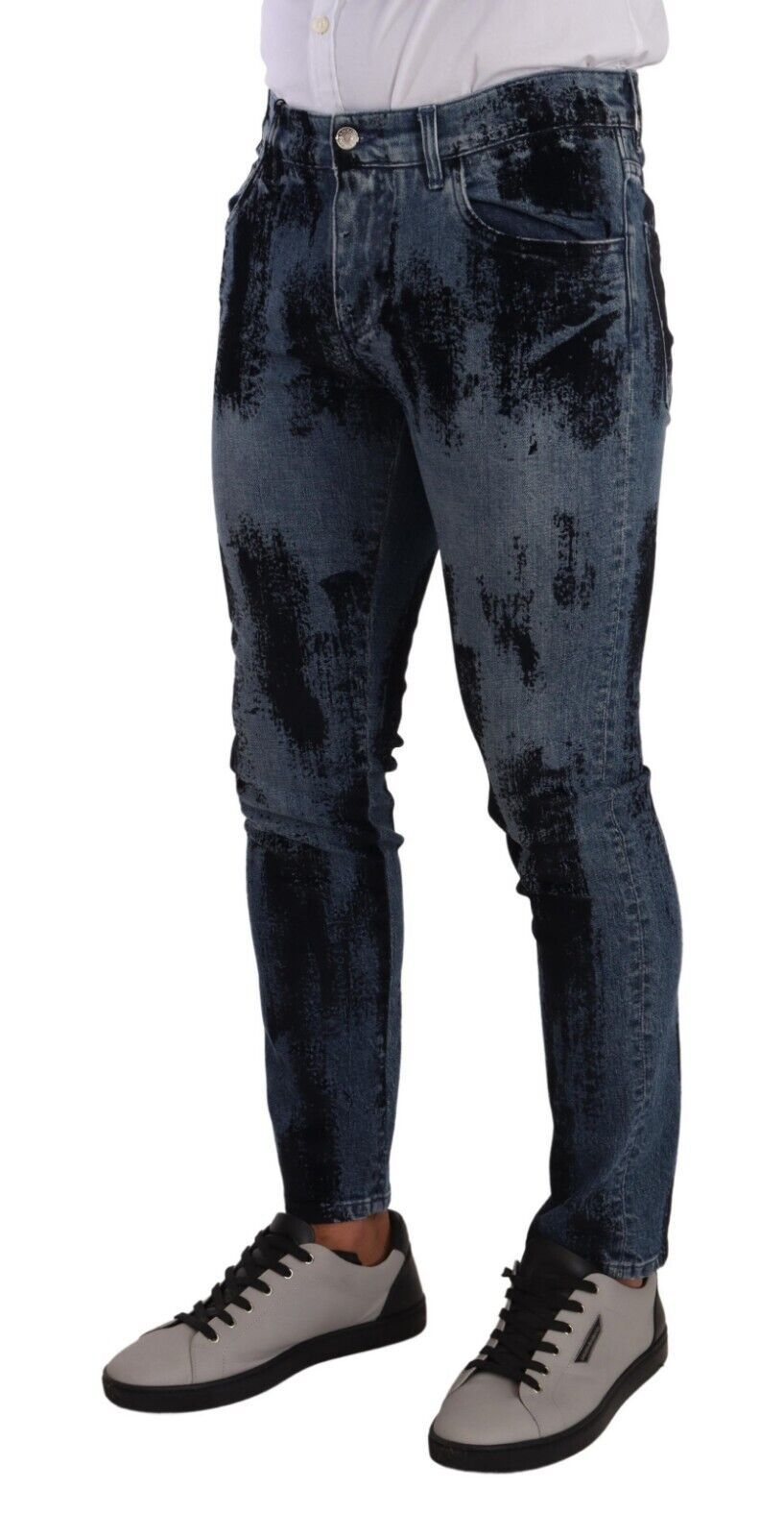 Jeans skinny en coton bleu et noir de Dolce & Gabbana, coupe ajustée, détails en denim, style moderne et élégant.