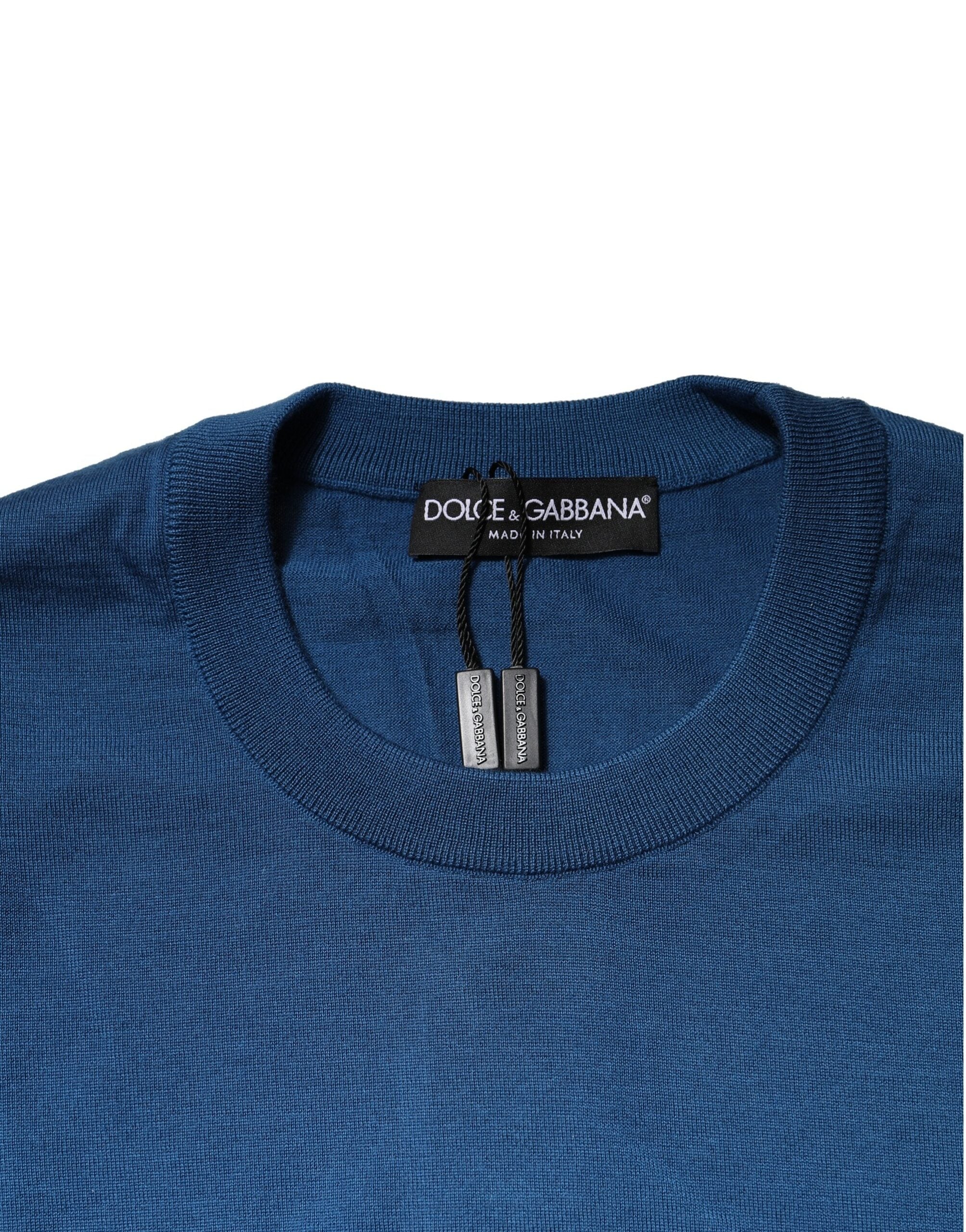 Sweatshirt Dolce & Gabbana en cachemire bleu à col rond, pull décontracté et élégant pour homme.