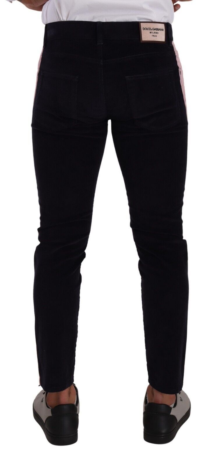 Jeans skinny en coton stretch bleu en velours côtelé de Dolce & Gabbana, coupe ajustée et détails modernes.