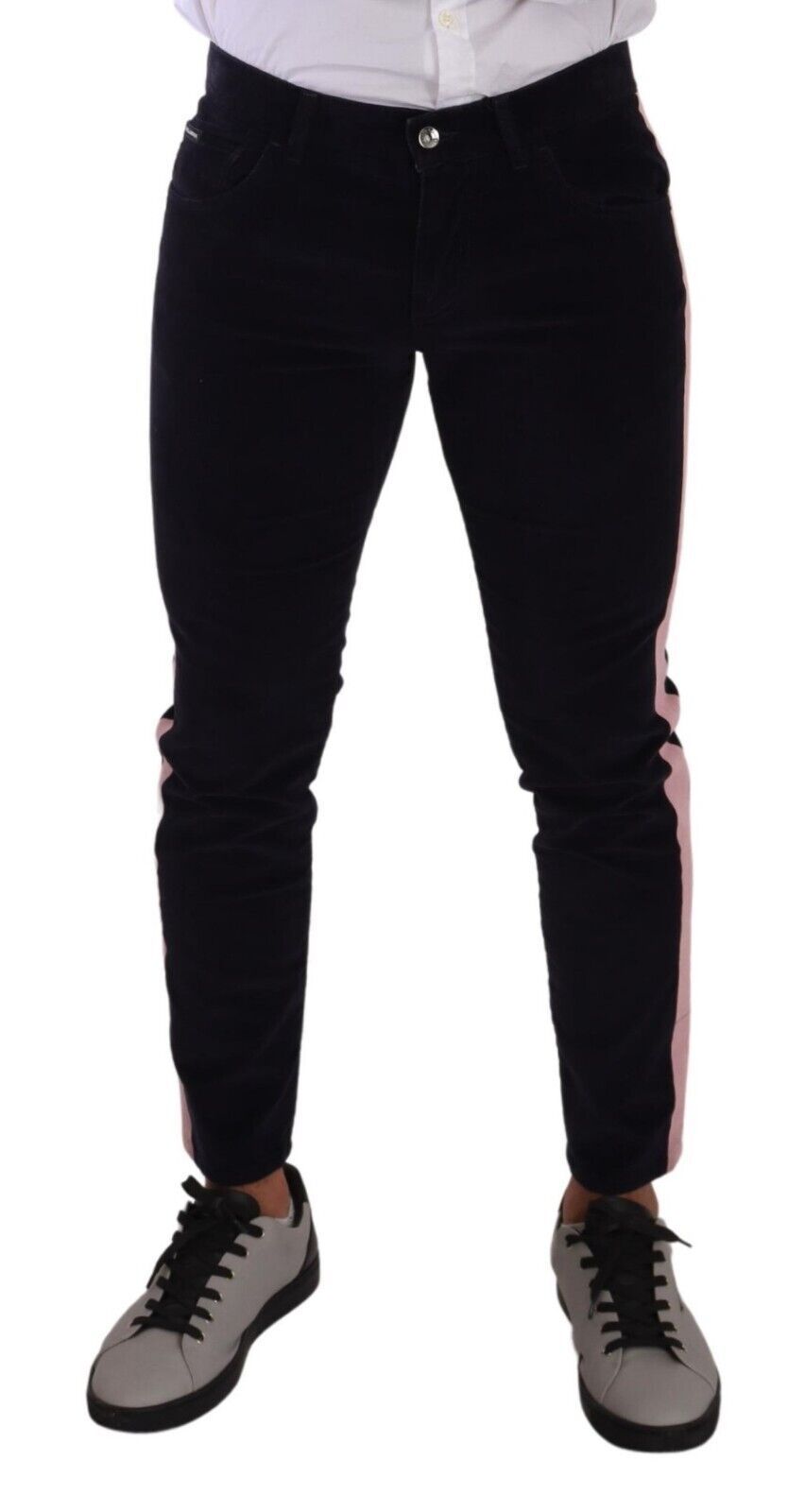 Jeans slim en coton stretch bleu en velours côtelé de Dolce & Gabbana, coupe skinny, détails modernes et élégants.