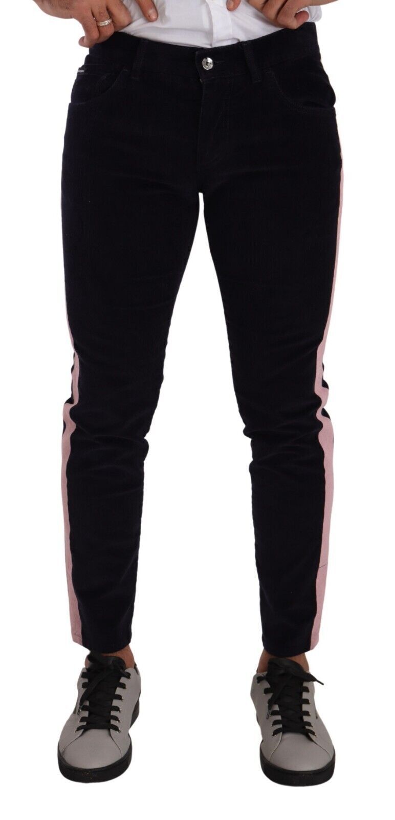 Jeans skinny en coton stretch bleu en velours côtelé de Dolce & Gabbana, ajustés et modernes, visibles en gros plan.