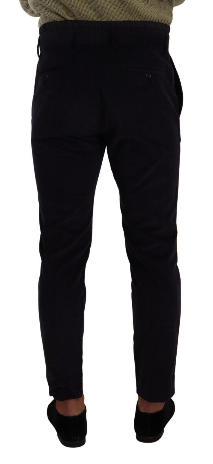 Pantalon skinny en coton bleu Dolce & Gabbana, pantalon en velours côtelé pour homme, détail de coupe ajustée.