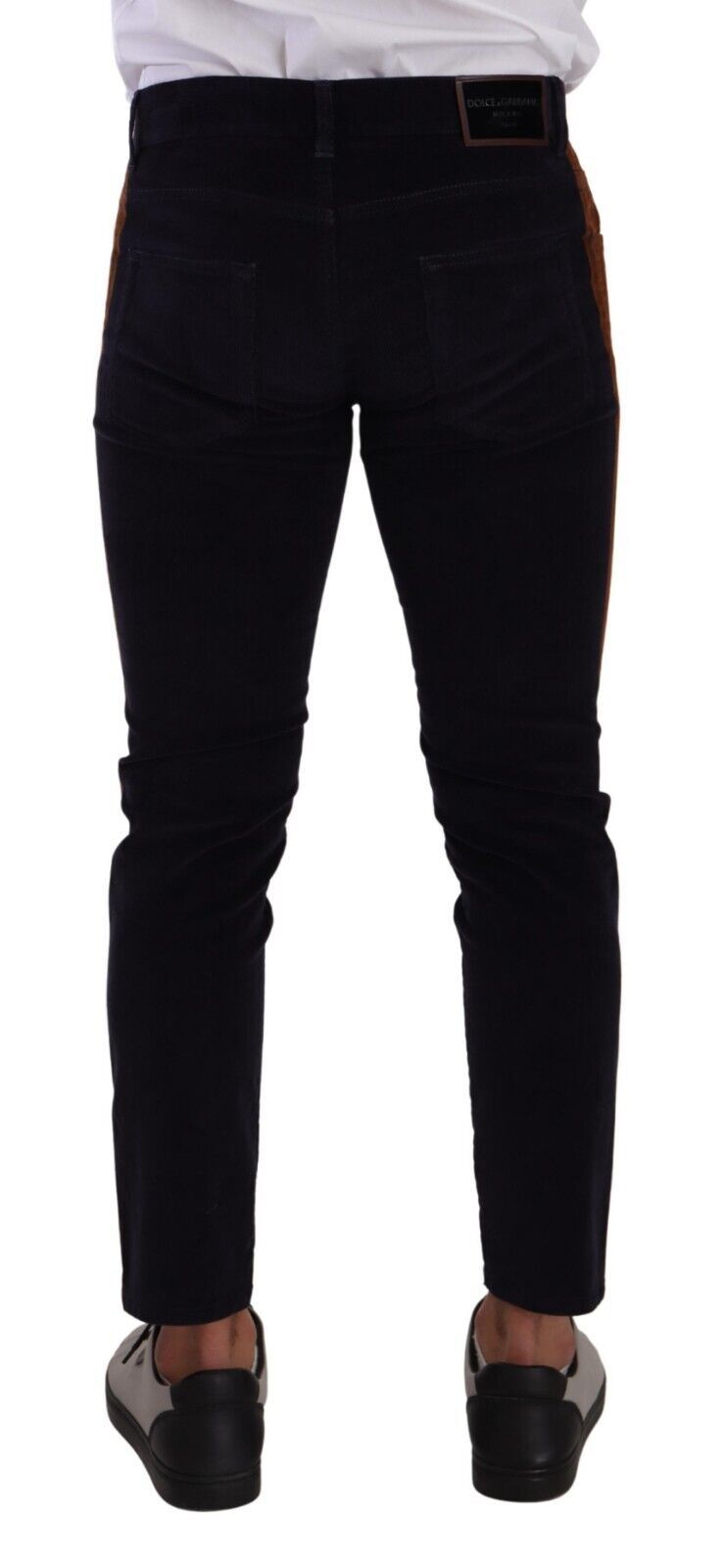 Jeans skinny en corduroy bleu en coton stretch de Dolce & Gabbana, coupe ajustée et détails modernes.