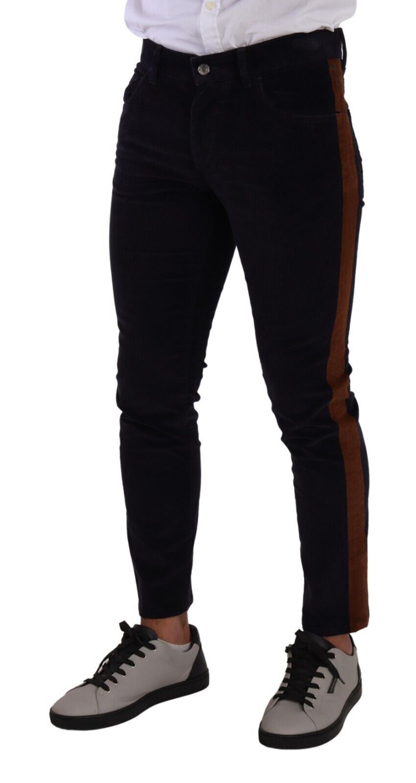 Jeans skinny en coton extensible bleu de Dolce & Gabbana, coupe ajustée et texture en velours côtelé visible.