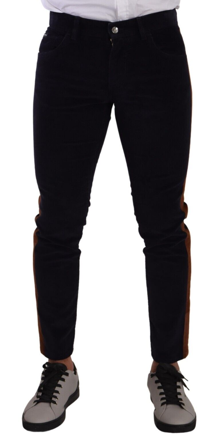 Jeans skinny en coton stretch bleu Dolce & Gabbana, coupe ajustée et texture en corduroy visible sur l'image.