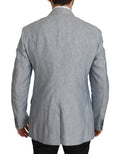 Veste blazer Dolce & Gabbana Blue Flax Napoli avec col classique, coupe élégante et détails sophistiqués.