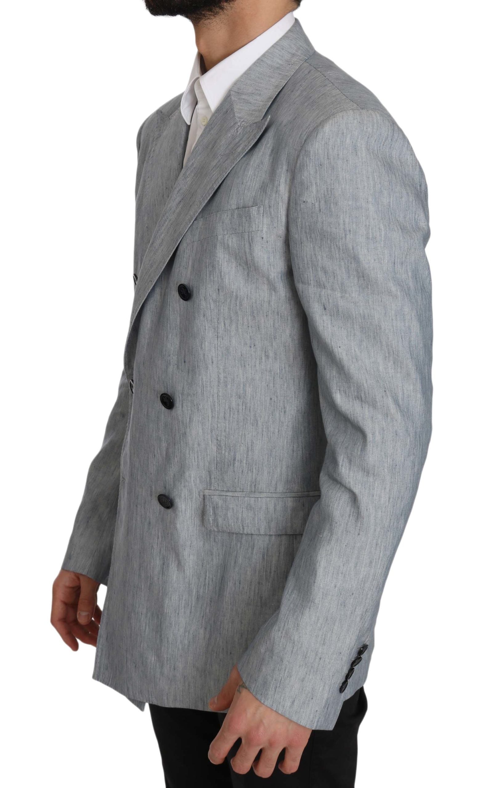 Veste blazer bleu Dolce & Gabbana Flax Napoli avec col classique et coupe élégante, portée sur un mannequin.