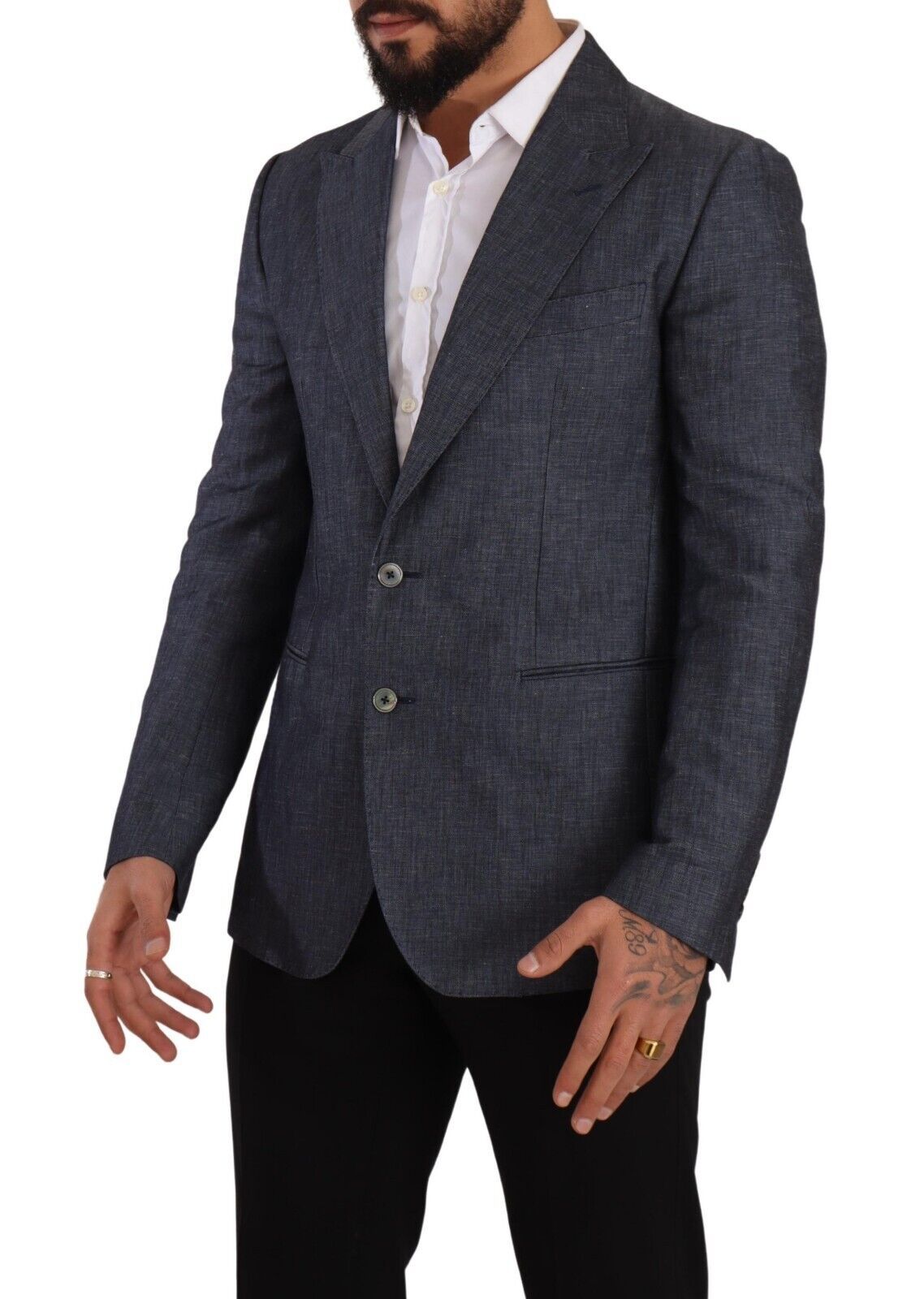 Veste en lin et coton bleu Dolce & Gabbana Taormina, blazer élégant pour homme, vue de face avec détails du tissu.