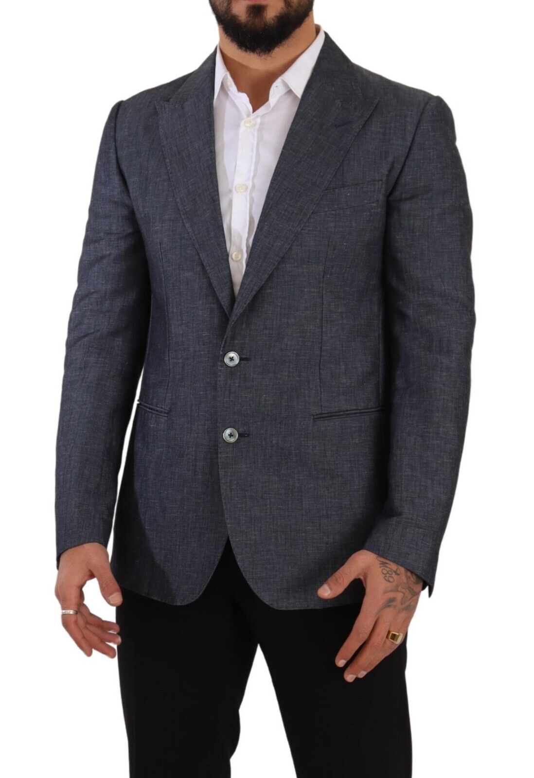 Veste en lin et coton bleu Dolce & Gabbana Taormina blazer avec coupe élégante, détails sophistiqués et design moderne.