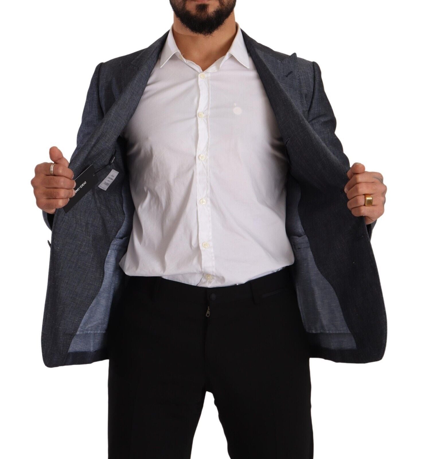 Veste en lin et coton bleu Dolce & Gabbana TAORMINA Blazer, style élégant avec détails sophistiqués, portée comme blazer ou veste décontractée.