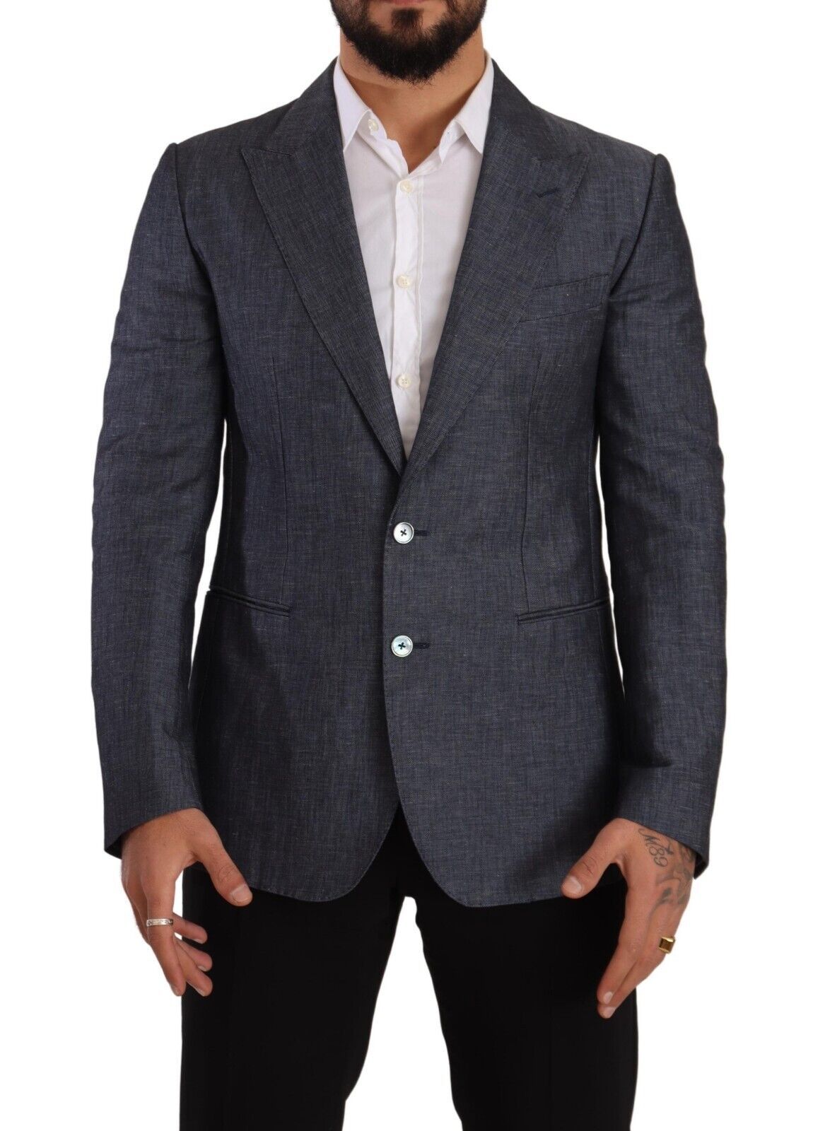 Veste en lin et coton bleue Dolce & Gabbana Taormina blazer, élégante et légère, avec coupe classique et détails sophistiqués.