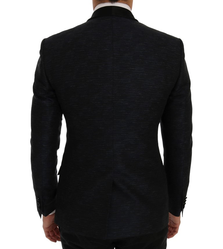 Veste slim deux pièces Dolce & Gabbana Blue MARTINI, blazer élégant en tissu bleu avec revers et boutons sophistiqués.