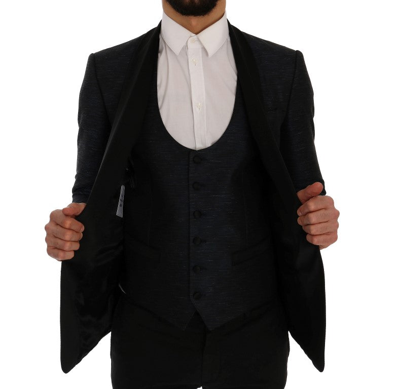Veste blazer slim à deux pièces Dolce & Gabbana Blue MARTINI, élégante et moderne, vue de face sur un fond neutre.