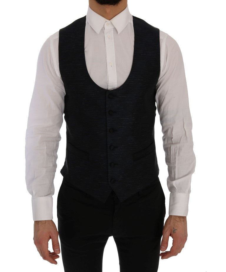 Blazer deux pièces slim bleu Dolce & Gabbana Martini, veste élégante avec détails modernes et coupe ajustée.