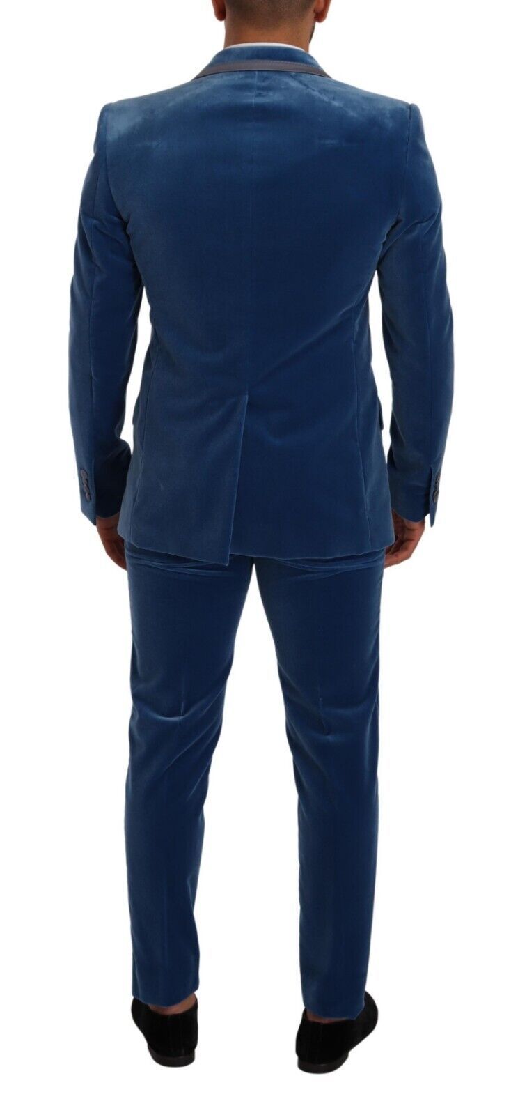 Costume deux pièces en velours bleu Dolce & Gabbana SICILIA, coupe slim fit, pour homme élégant et sophistiqué.