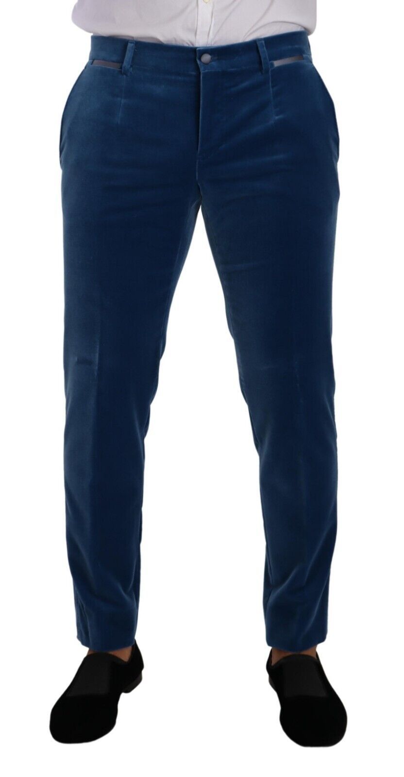 Costume deux pièces en velours bleu SICILIA de Dolce & Gabbana, coupe slim fit, élégant et sophistiqué.