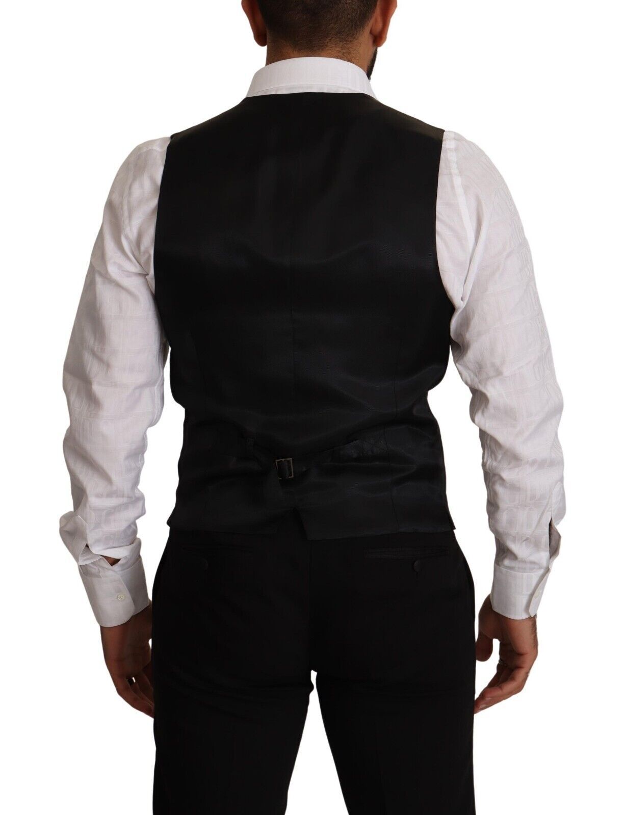 Gilet en laine à rayures bleues Dolce & Gabbana avec taille élastique, détails élégants et coupe ajustée.