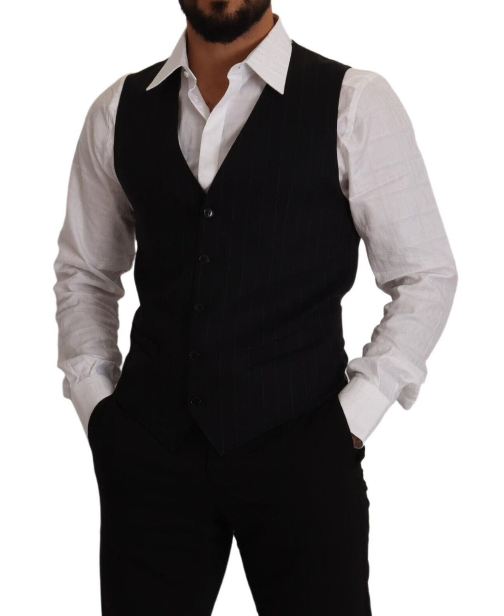 Gilet en laine extensible à rayures bleues de Dolce & Gabbana, veste sans manches élégante pour homme.