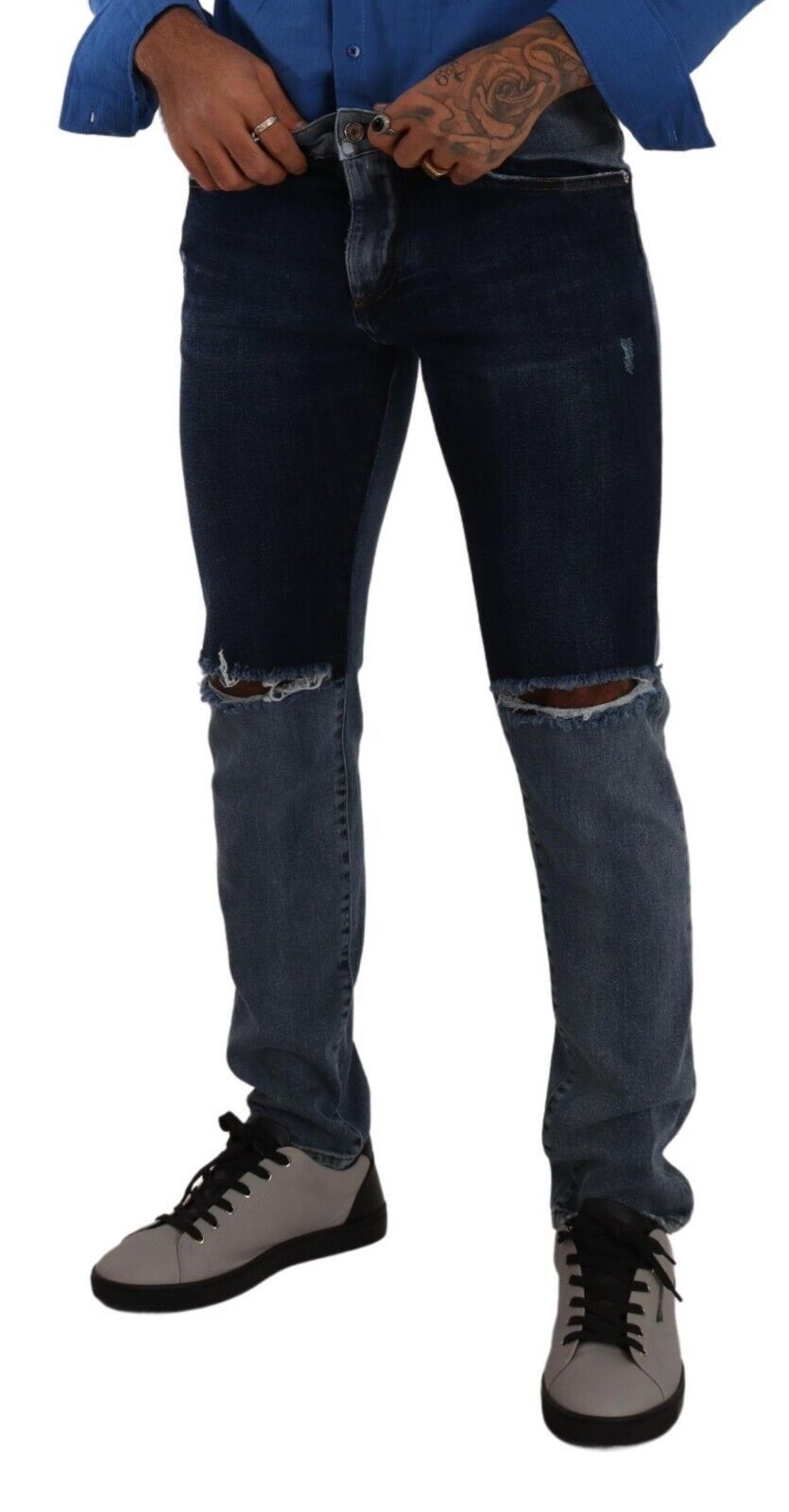 Jeans slim en denim tissé à deux tons, Dolce & Gabbana, coton déchiré, style moderne et élégant.