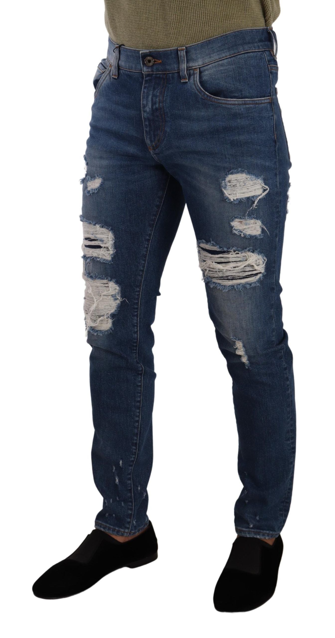 Jeans slim en coton stretch bleu Dolce & Gabbana, coupe ajustée, avec détails en denim.