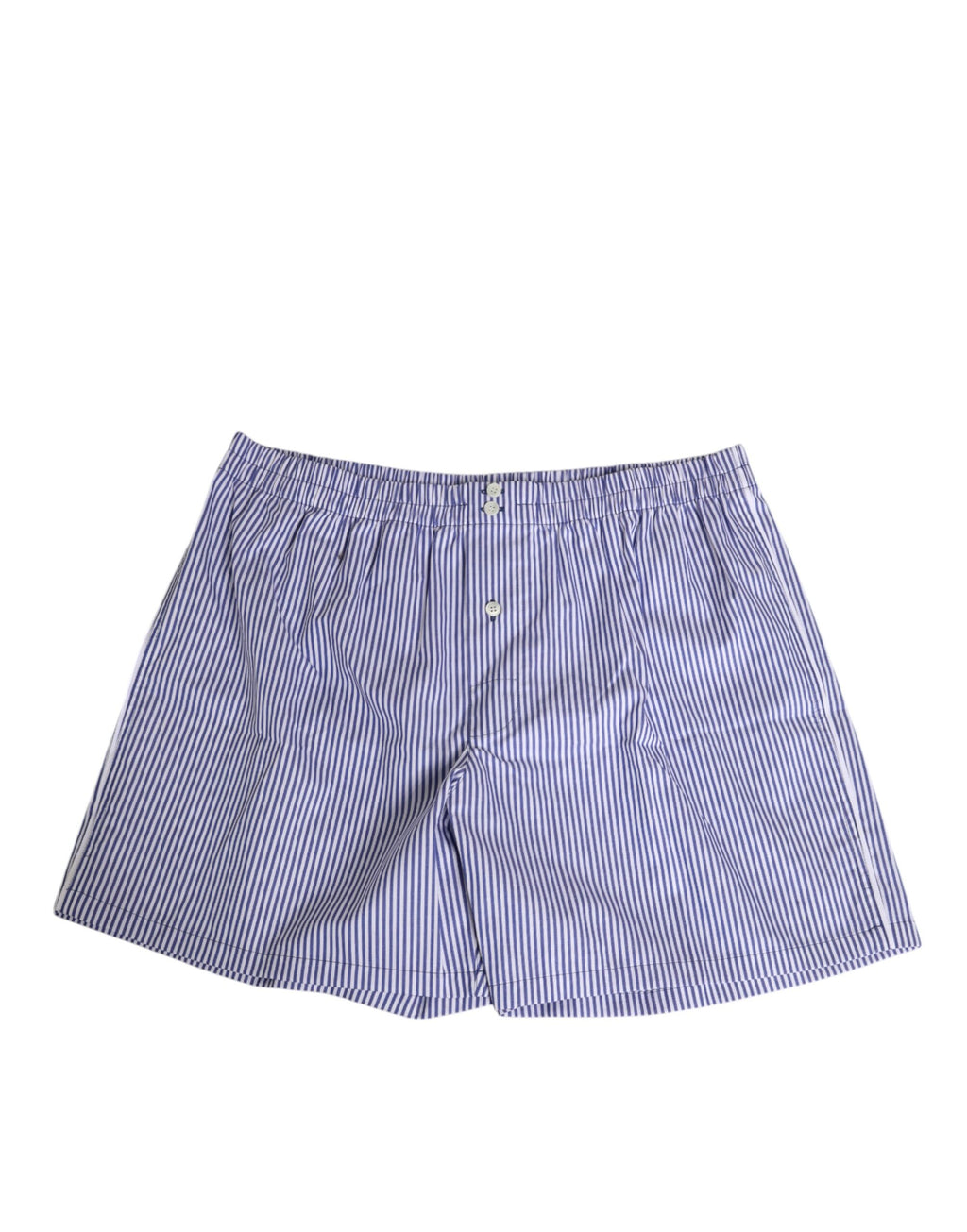 Shorts de bain Dolce & Gabbana en coton bleu et blanc à rayures avec boutons, parfaits pour la plage.