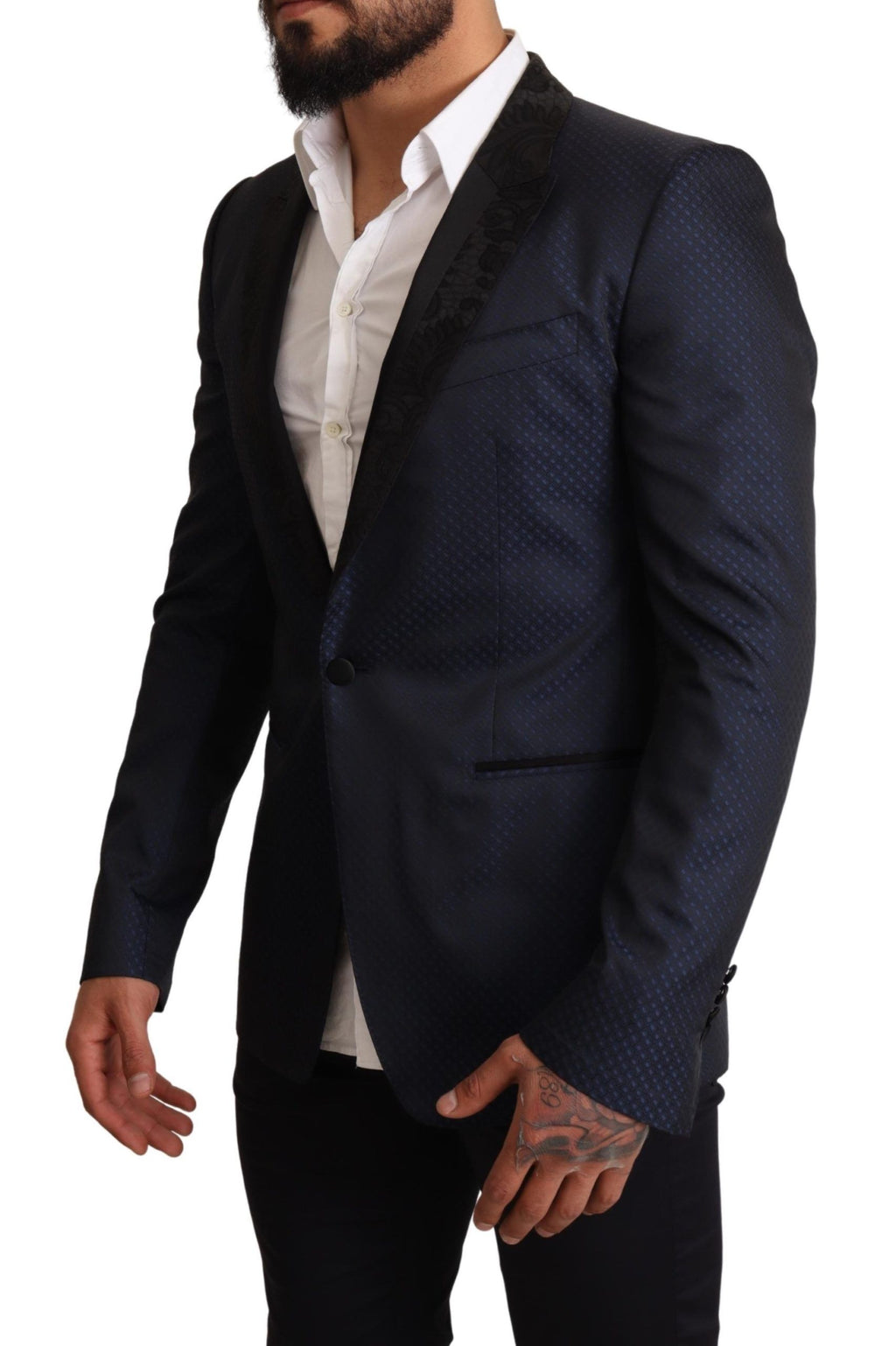 Veste blazer Dolce & Gabbana Martini en laine bleue à coupe slim, élégante et sophistiquée.