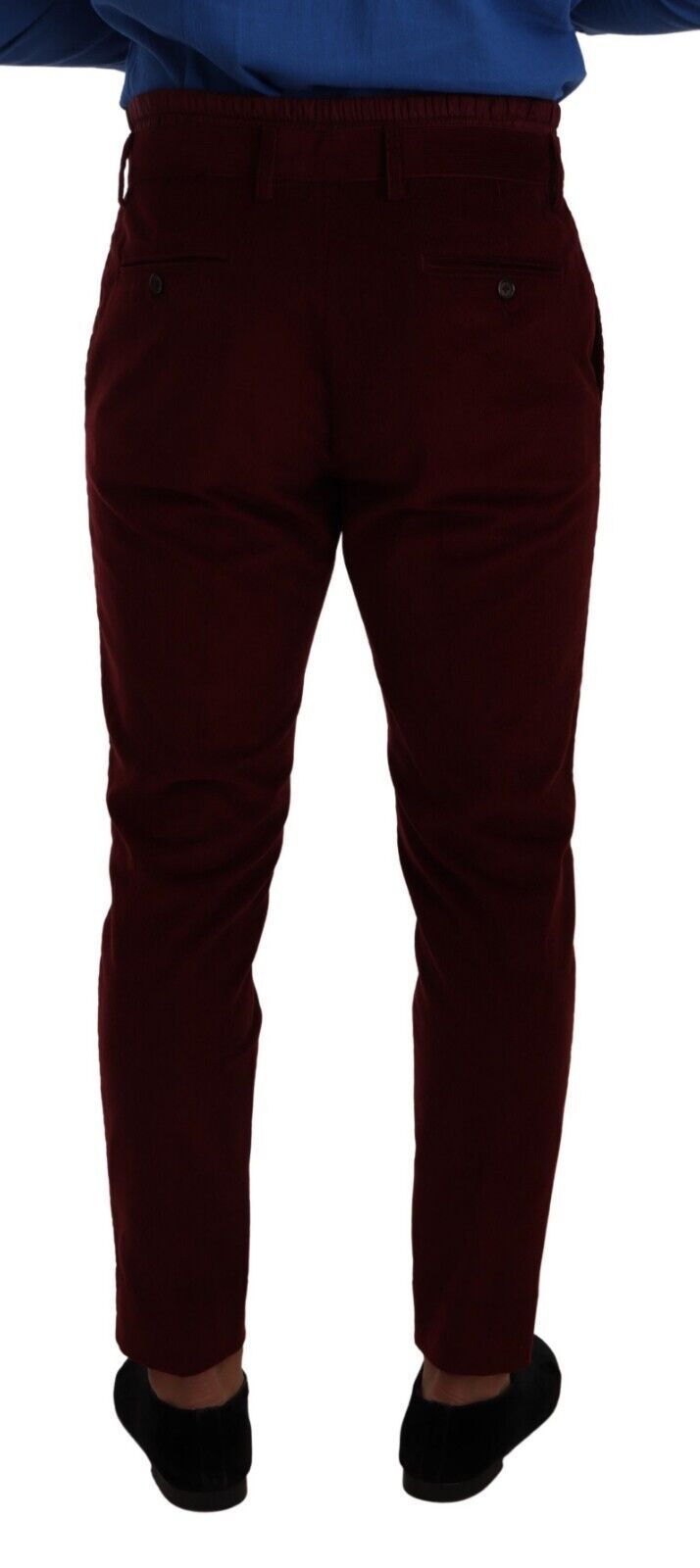 Pantalon de costume homme Dolce & Gabbana en velours bordeaux, pantalon formel élégant pour occasions spéciales.