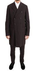 Costume trois pièces en laine stretch bordeaux de Dolce & Gabbana, veste, pantalon et gilet élégants.