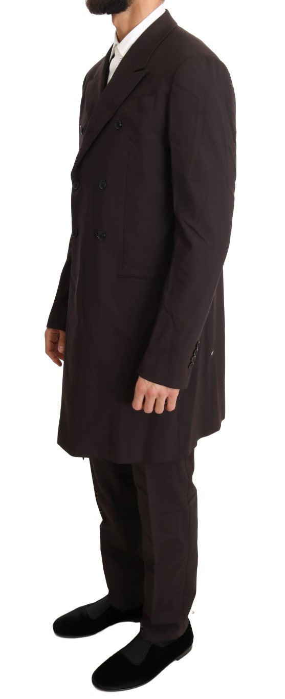 Costume trois pièces en laine stretch bordeaux de Dolce & Gabbana, veste, pantalon et gilet élégants et sophistiqués.