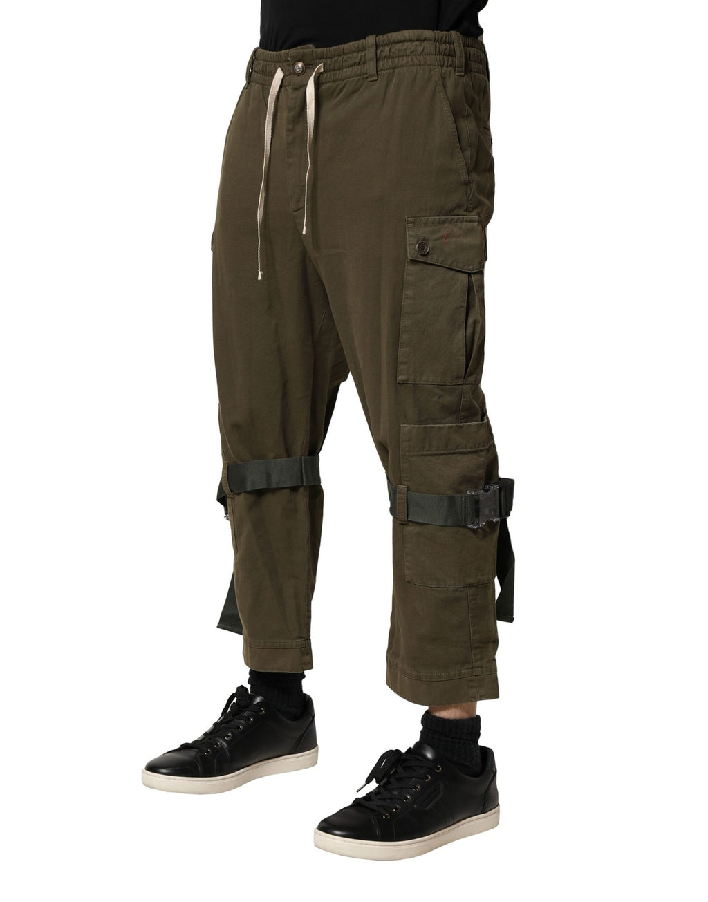 Pantalon cargo marron en coton de Dolce & Gabbana avec cordon de serrage, mode décontractée et style élégant.